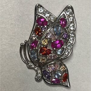 Vintage Sterling Silver Colorful Butterfly Pendent Signed Jewelry Piece